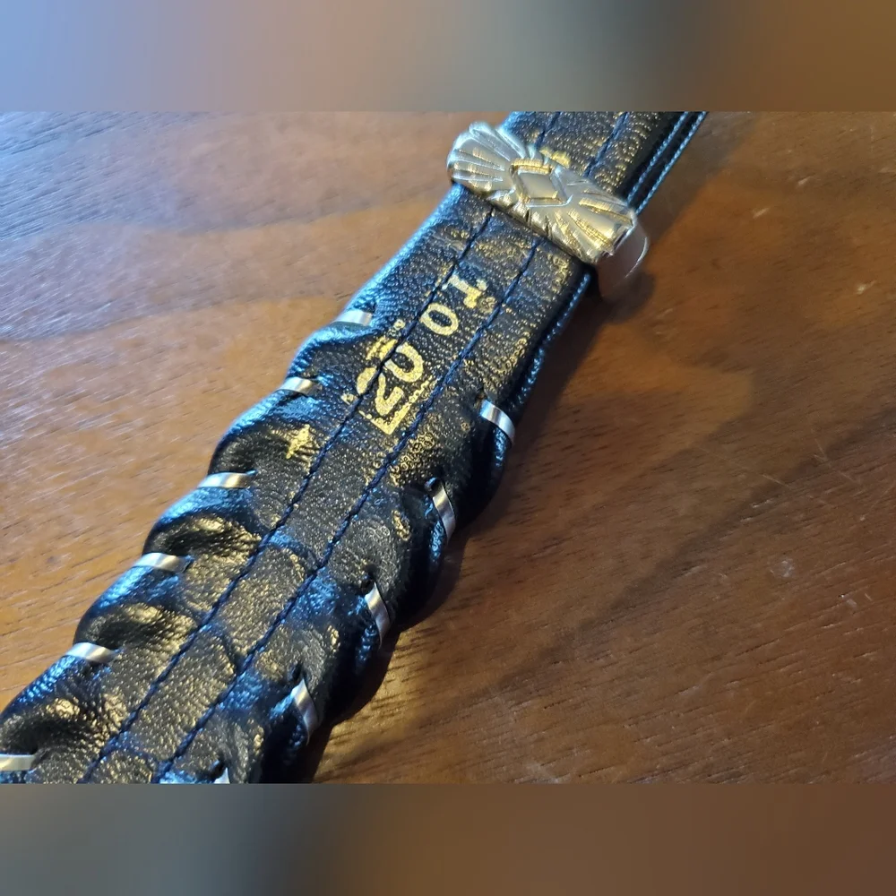 Vintage Dundee Black Braided Leather Belt Silver Interwoven & Western Buckle 28